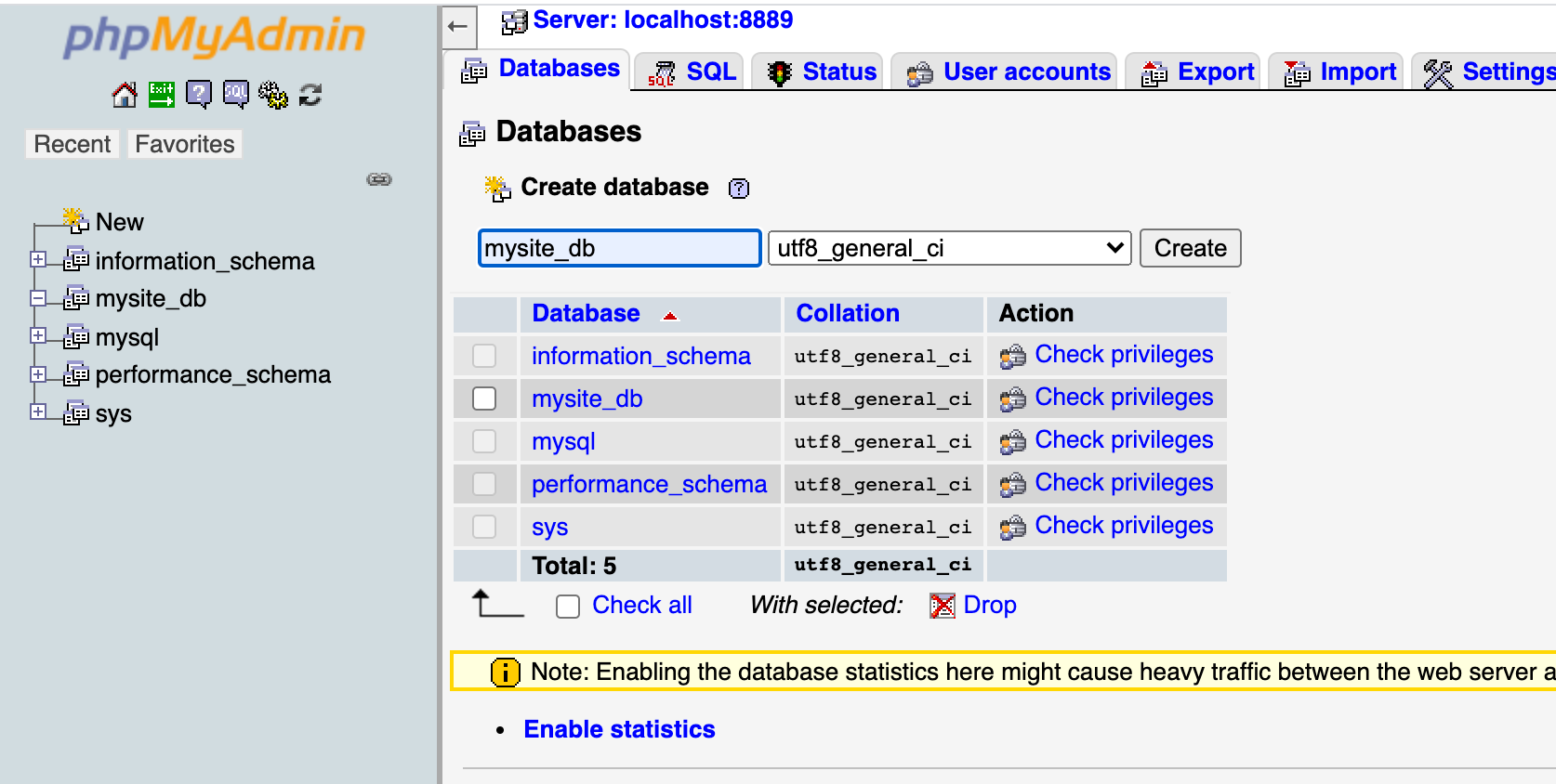 create a database in phpMyAdmin